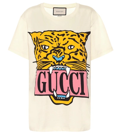 Shop Gucci Printed Cotton T-shirt In Yellow