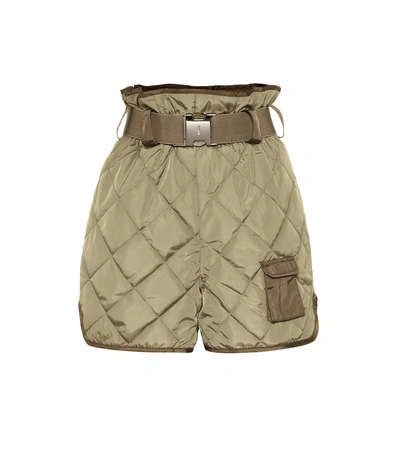 Shop Ganni Quilted High-rise Shorts In Green