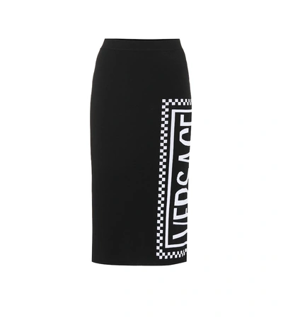 Shop Versace Logo Intarsia Knit Skirt In Black