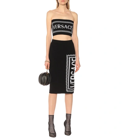 Shop Versace Logo Intarsia Knit Skirt In Black