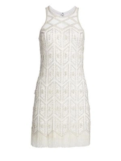 Shop Joanna Mastroianni Embroidered Sleeveless Cocktail Sheath Dress In Silver White
