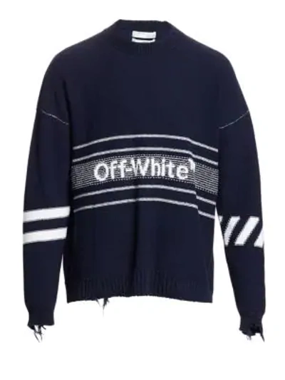 Shop Off-white Cotton Logo Sweater In Blue