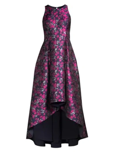 Shop Aidan Mattox Metallic Floral High-low Dress In Pink Multi