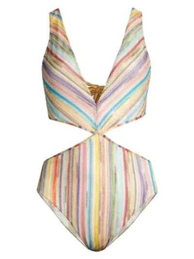 Shop Missoni Rainbow Stripe One-piece Swimsuit In Multi