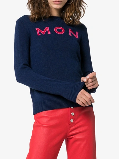 Shop Moncler Logo Intarsia Knitted Cashmere Jumper In Blue