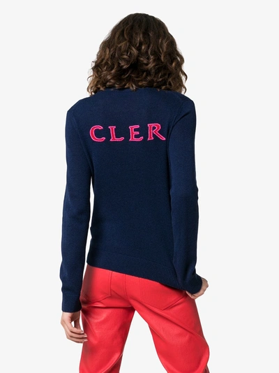 Shop Moncler Logo Intarsia Knitted Cashmere Jumper In Blue