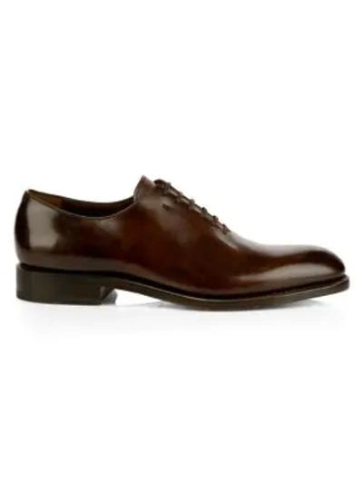 Shop Ferragamo Angiolo Lace-up Leather Dress Shoes In Brown