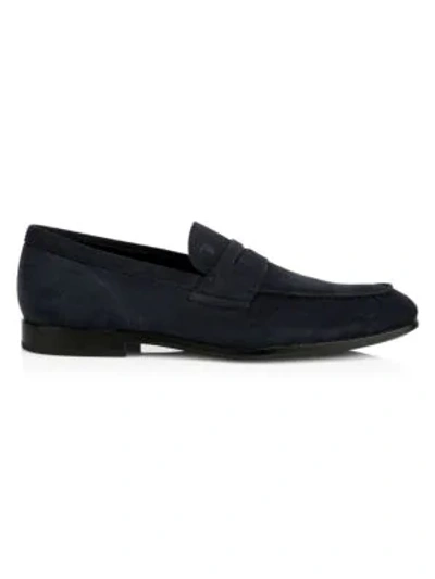 Shop Tod's Men's Suede Penny Loafers In Navy Suede