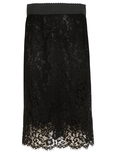 Shop Dolce & Gabbana Lace Midi Pencil Skirt In Black