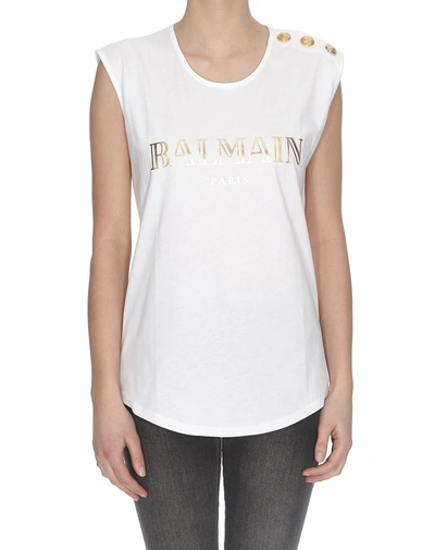 Balmain Logo-print Sleeveless T-shirt In White