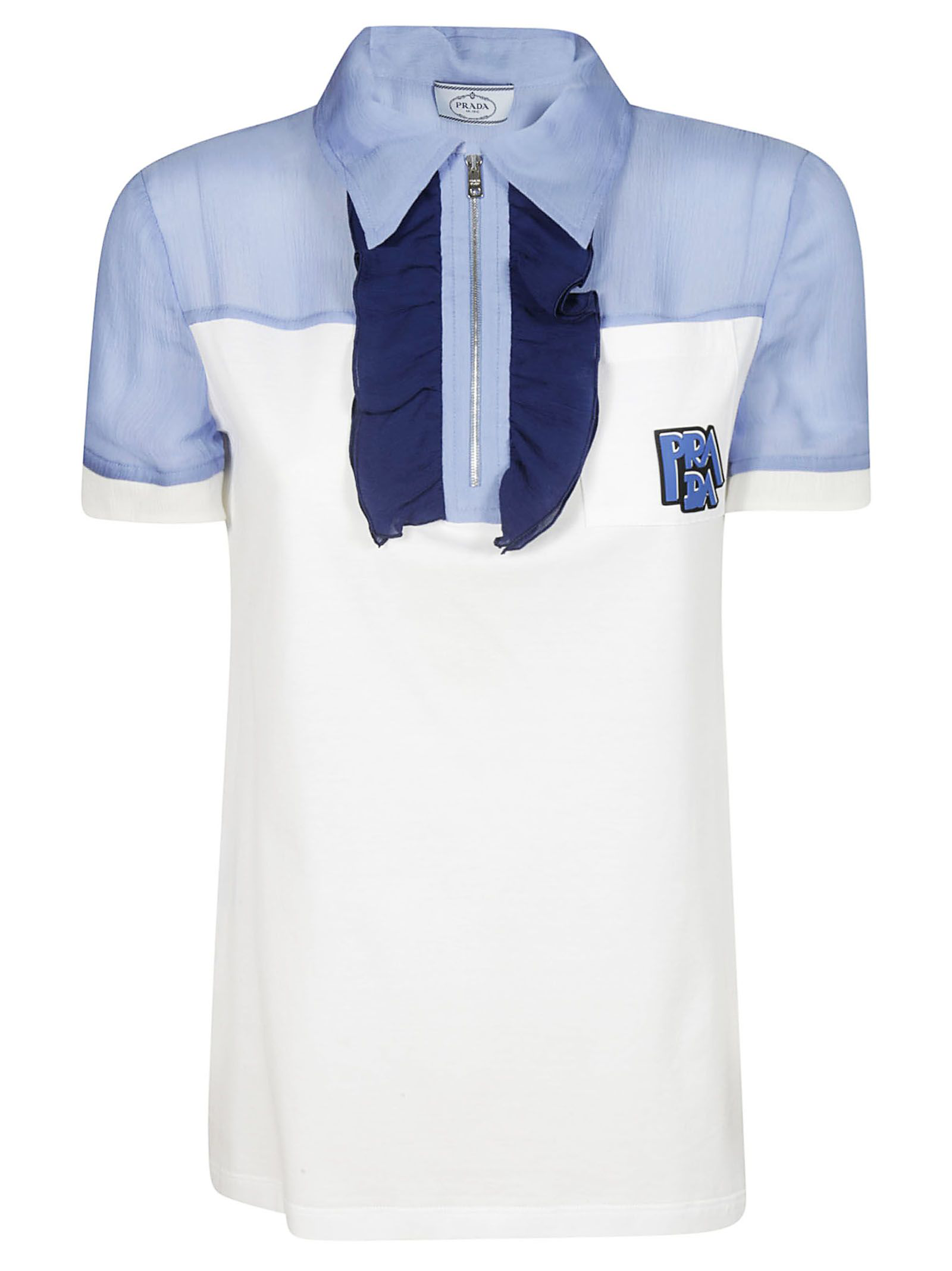 Prada Ruffled Polo Shirt In Pervinca/bianco | ModeSens