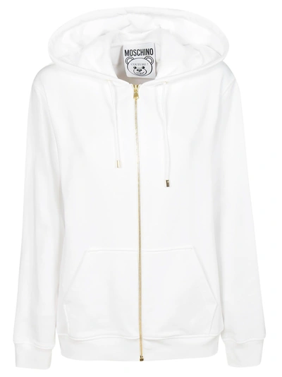 Shop Moschino Rear Teddy Hoodie In White