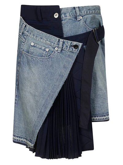 Shop Sacai Asymmetric Pleated Skirt In Basic