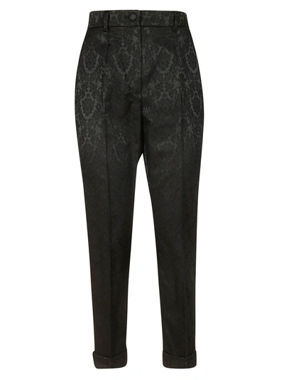 Shop Dolce & Gabbana Cropped Length Jacquard Trousers In Black