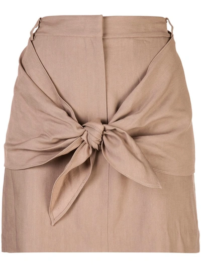 Shop Tibi Tied Mini Skirt In Brown