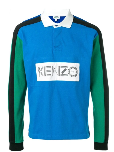Shop Kenzo Colourblock Polo Shirt - Blue
