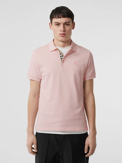 Burberry Check Placket Cotton Polo Shirt In Alabaster Pink | ModeSens
