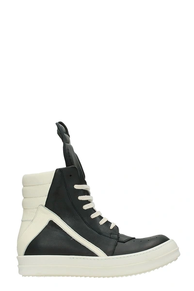 Shop Rick Owens Geobasket Black And White Leather Sneakers