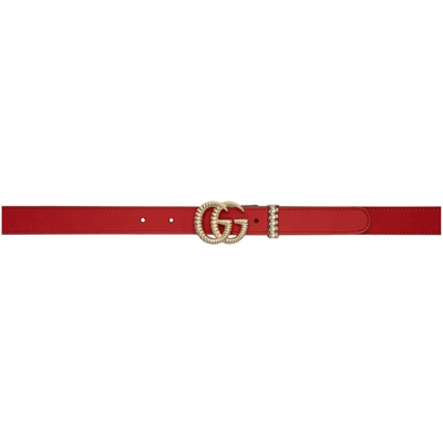 Shop Gucci Red Leather Torchon Gg Belt In 6433 Red