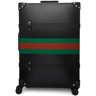 Shop Gucci Black Globe-trotter Edition Web Large Trolley Suitcase In 1060 Black