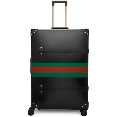 Shop Gucci Black Globe-trotter Edition Web Large Trolley Suitcase In 1060 Black