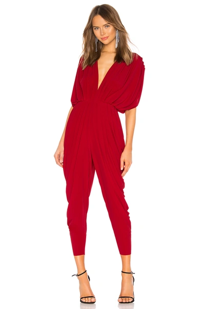 Shop Norma Kamali Square Sleeve Waterfall Jumpsuit In Red