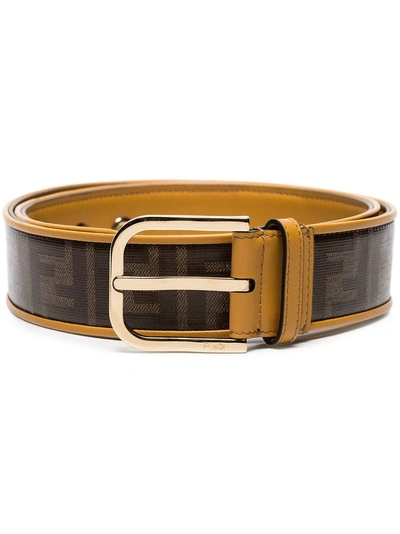 FENDI BROWN DOUBLE F LOGO LEATHER BELT - 棕色