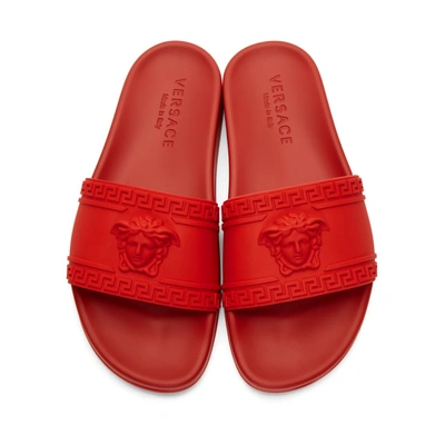 Shop Versace Red Medusa Pool Slides