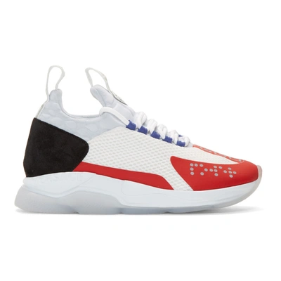 Shop Versace White And Red Chain-prene Reaction Sneakers In Dwrn Wht/re