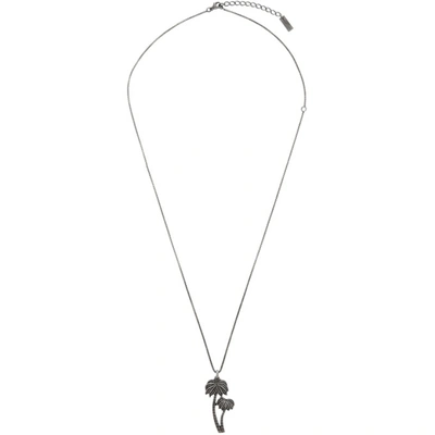 Shop Saint Laurent Silver Palm Charm Pendant Necklace In 8142 Ox.sil