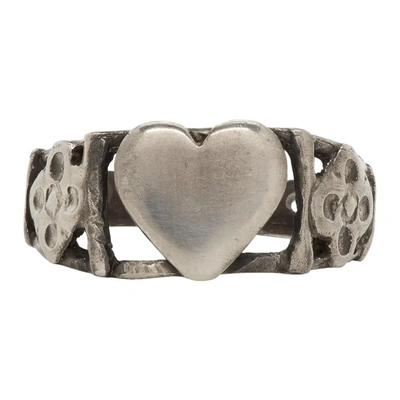 Shop Saint Laurent Silver Heart Ring In 8142 Ox.sil