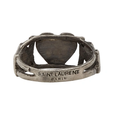 Shop Saint Laurent Silver Heart Ring In 8142 Ox.sil