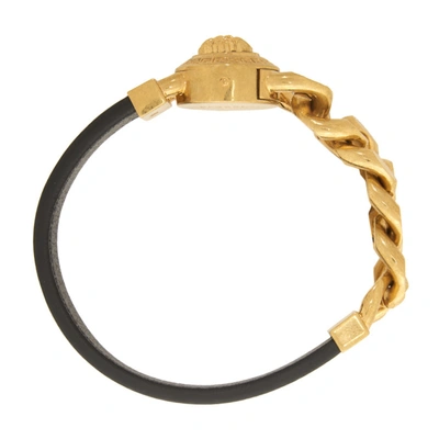 Shop Versace Black And Gold Leather Medusa Bracelet In K41t Go/blk