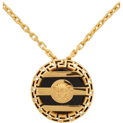 Shop Versace Gold Round Cage Medusa Necklace In D00o Gold