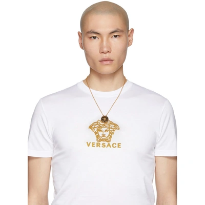 Shop Versace Gold Round Cage Medusa Necklace In D00o Gold