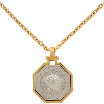 Shop Versace Gold Octagon Medusa Pendant Necklace In D00op Gold/