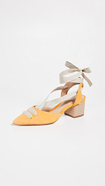 gold lace up pumps