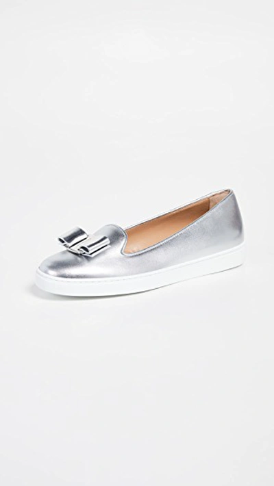 Shop Ferragamo Novello Loafers In Silver/argento