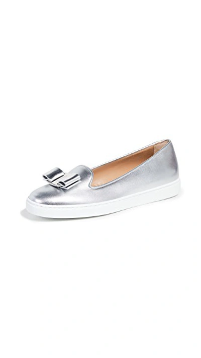 Shop Ferragamo Novello Loafers In Silver/argento