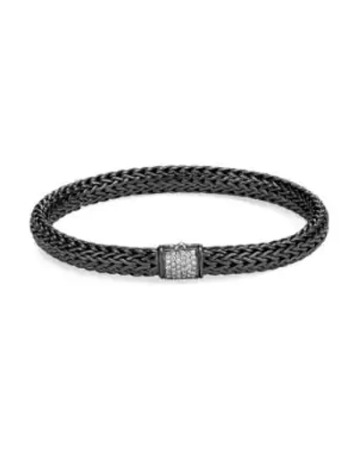 Shop John Hardy Women's Classic Chain Black Rhodium-plated Sterling Silver & White Diamond Small Bracelet
