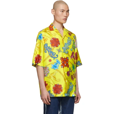 Shop Versace Yellow Silk Chain Shirt In A714 Yellow