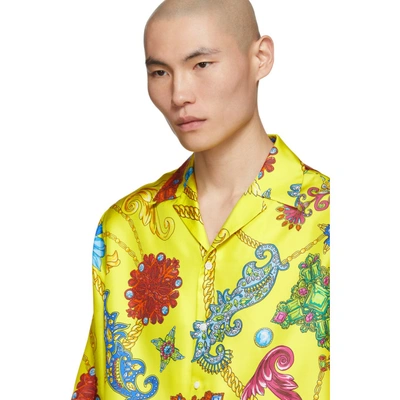 Shop Versace Yellow Silk Chain Shirt In A714 Yellow