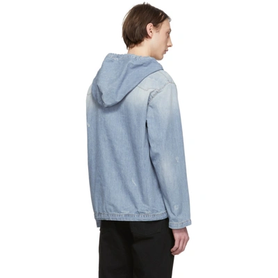 Shop Saint Laurent Blue Denim Destroyed Hoodie In 4161drtsnbl