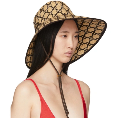 Shop Gucci Tan Raffia Gg Hat