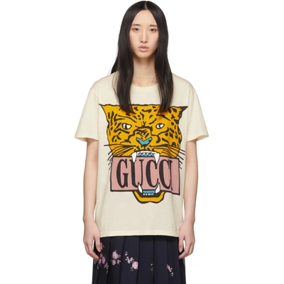Shop Gucci Beige Jaguar T-shirt In 7136 Beige