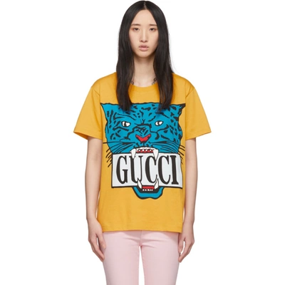 Shop Gucci Yellow Jaguar T-shirt In 7087 Yellow