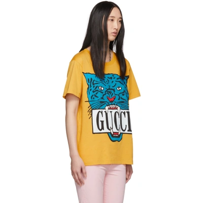 Shop Gucci Yellow Jaguar T-shirt In 7087 Yellow