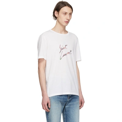 Shop Saint Laurent White Animalier Logo T-shirt