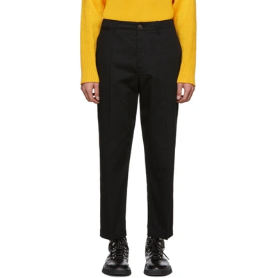 Shop Lemaire Black Twill Chino Trousers In 999 Black