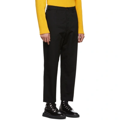 Shop Lemaire Black Twill Chino Trousers In 999 Black